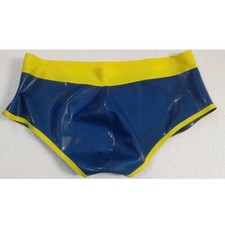 Latex Panties Rubber Boxer Blue with Yellow Open Hip Shorts Underwear Handmade