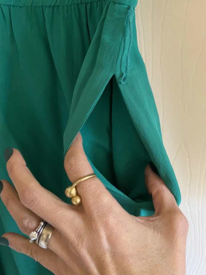 Vtg Silk Art Deco Sheath Flapper Fairycore puff sleeve midi pencil skirt dress 4 - Image 3 of 4