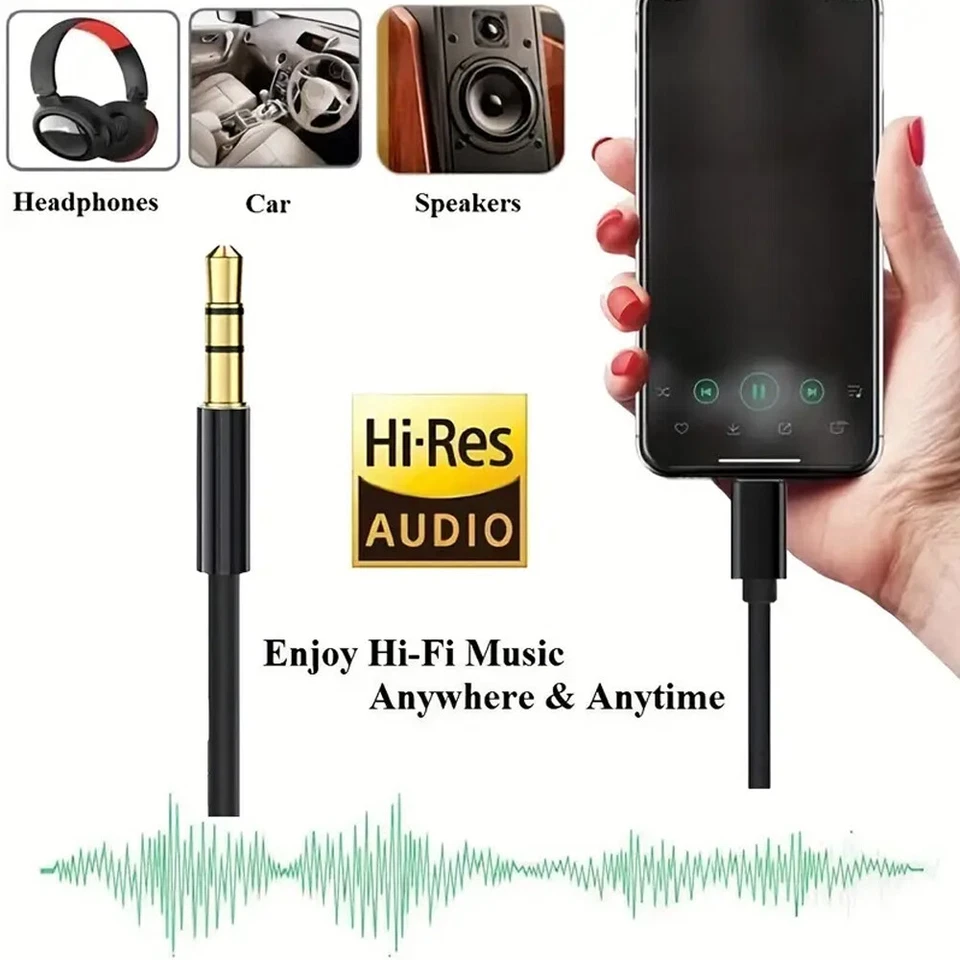 LOTE de Adaptador de Audio Música Auxiliar Cable Tipo-C Tipo-C Macho a Cable de 3,5 mm Coche AUX Foto 2 de 4