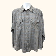 Rock Creek Ranch Mens Gray Plaid Western Pearl Snap Shirt XL Cowboy Poly Blend