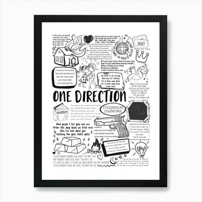 One Direction Doodle Text Kunst Pri gerahmtes Wandbild Poster Leinwanddruck Bild