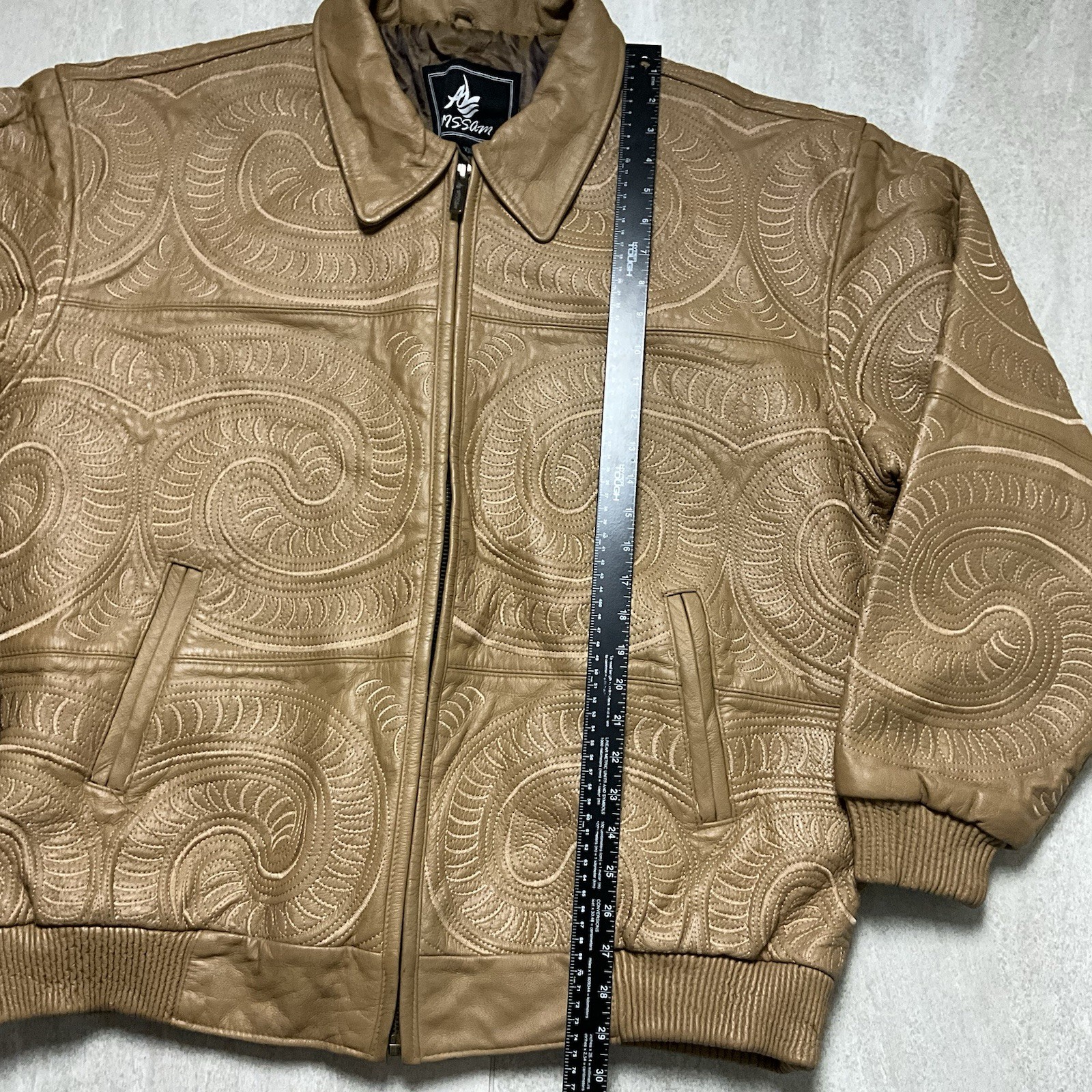 Y2K Vintage Embroidered Leather Jacket Zip Al Wissam … - Gem