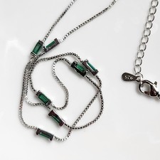 925 Sterling Silver 2x4mm Green Tourmaline 16-18" Necklace 1mm Chain Gemstone