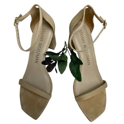 Stuart Weitzman NIB WMNS Amelina Block Heel Square Toe Tan Ankle Strap Heels Sz8