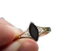 NATURAL BALCK ONYX & CZ DECEMBER BIRTHSTONE 925 STERLING SILVER TINY WOMENS RING