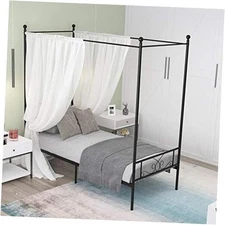  Twin Canopy Bed Frame with Headboard and Footboard, 4 Posters Metal Bed 