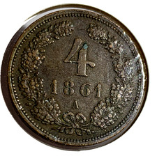 ⭐ 1861 A Austria 4 Kreuzer   ⭐COPPER COIN, XF