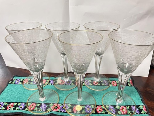 Rare Vintage Moser Maharani bohemia glass Wine Glass Gold 6 Set