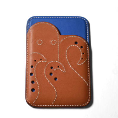 HERMES カフリンクス レザー オクタゴン Hermes Octopus MagSafe Card Holder Swift Leather Brown Blue W