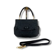 BOTTEGA VENETA Intrecciato Turn Lock 2Way Handbag Shoulder Bag Dark Navy Leather