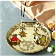 Brass Pooja thali Set 8 Inch Festival Ethnic Puja Thali for Diwali Home Offic...