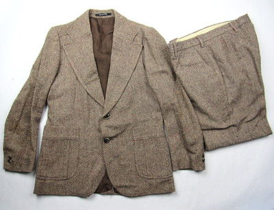 Vtg 1960 s 70s Jupiter France 2 Pc Suit Men's Fleck Wool 38R / 35.5 x 28.5 Flare