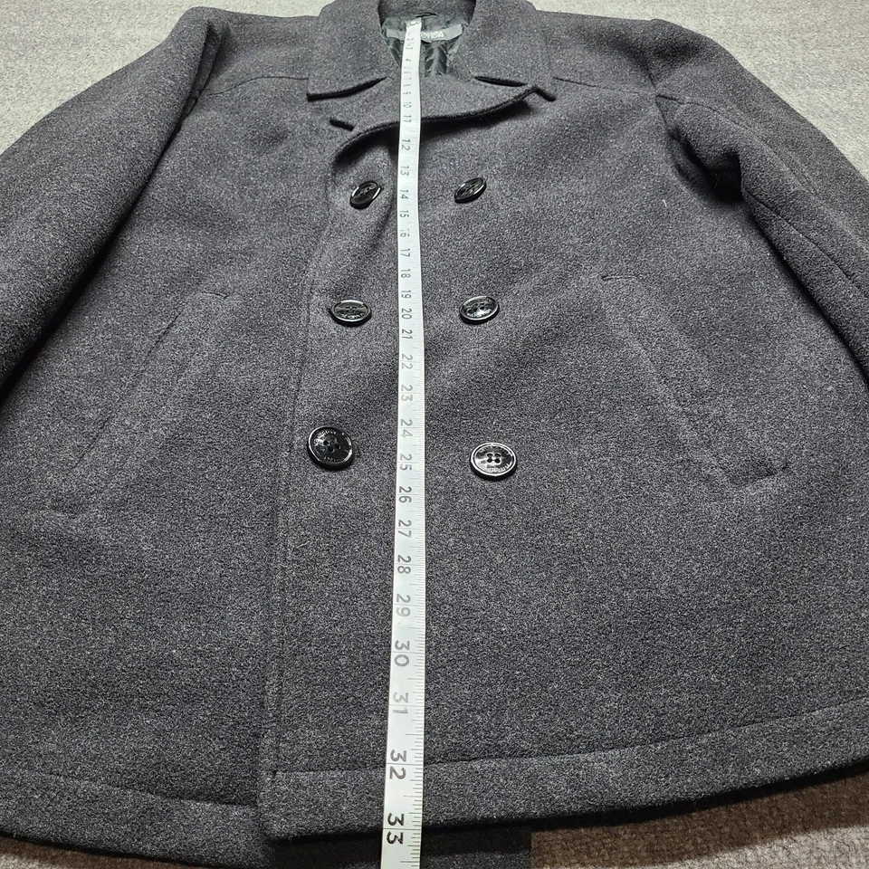 Kenneth Cole Reaction Coat Mens Large Gray Peacoat Double Breasted Wool Blend - Image 2 of 4