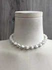 White Milk Glass Necklace Dimpled Beaded Choker 15” Costume Jewelry Vintage