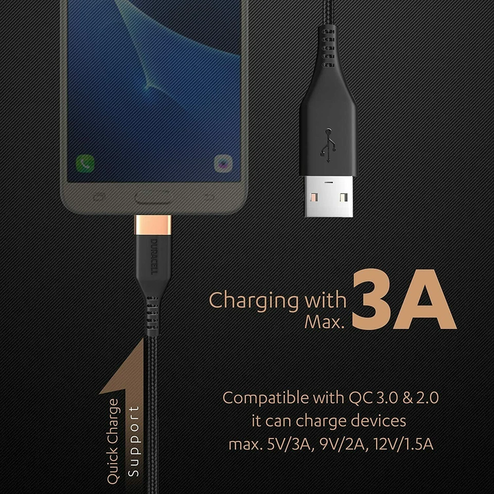 DURACELL USB-A To Micro V8 1.2M braided Sync & Fast Charge Cable - Free Ship - Image 3 of 4