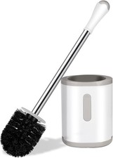 Compact Toilet Brush and Holder Set with Stainless Steel Handle Space Saving