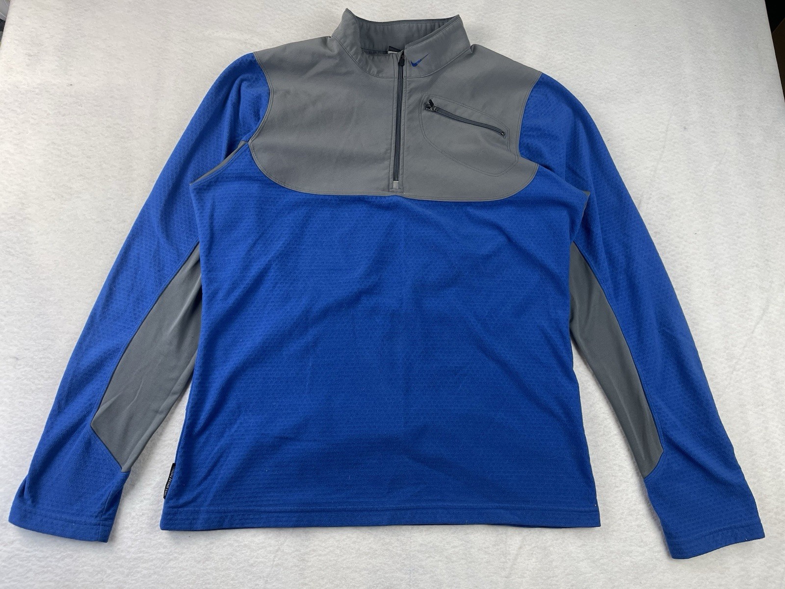 Nike Men’s Large Grey Blue Quarter Zip Pocket Sphere Thermal Polyester Fleece