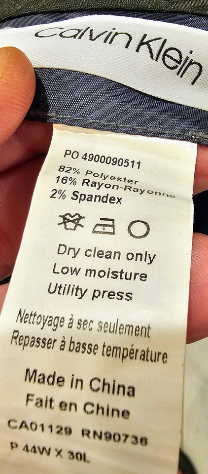 Calvin Klein Dress Pants 44W/29L, Slate Blue Sharkskin, Slim Fit, Suit Separates - Image 3 of 4