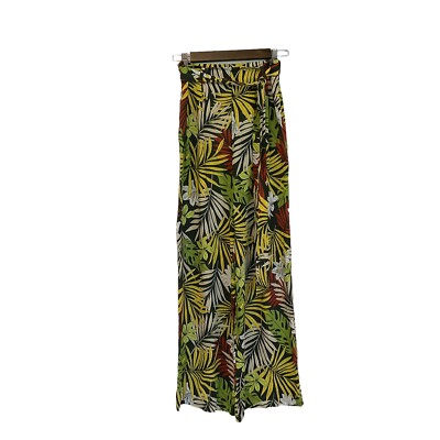 NWT Koton Coastal Palazzo Pants Womens UK Size 6 Green Yellow Floral Tie Waist