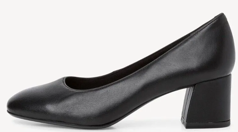 Prøve Overbevisende om forladelse Ladies Black Leather Court Shoes Touch It Anti Shok Block Heel Tamaris  22409 | eBay