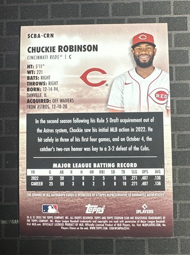 2023 Topps Stadium Club Chuckie Robinson Rookie Auto #SCBA-CRN Cincinnati RC - Picture 2 of 2