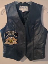 🦅ParkV Made In The USA Leather Biker Vest Palm Beach Chapter Harley Sz 12 Black