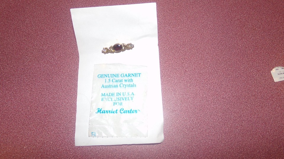 VINTAGE REAL GARNET AND GOLD PLATE Brooch Dress Pin with Crystals New w ...