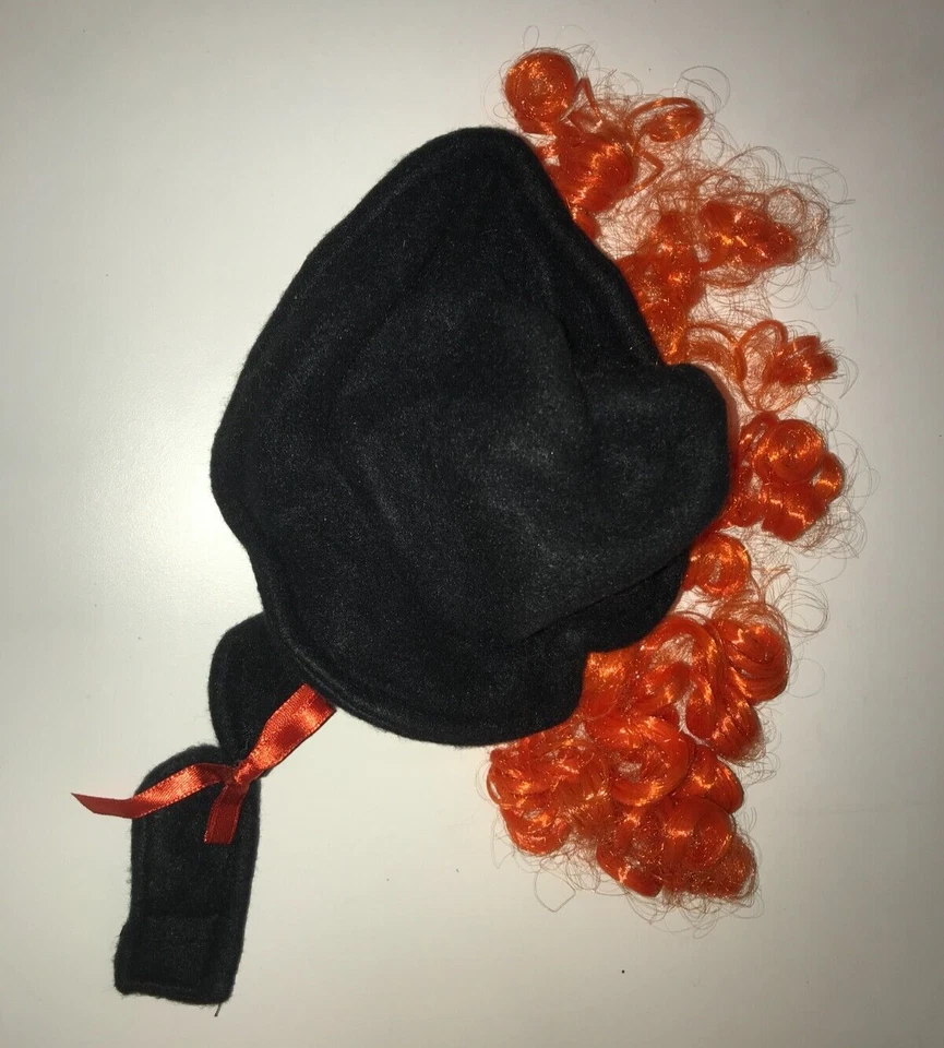 sombrero de bruja negro con pelo de peluca naranja rizado para mascota gato o x-perro pequeño Foto 4 de 4