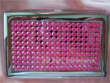 PRETTY PINK RHINESTONE AND STAINLESS STEEL MINI WALLET W/SPRING HINGE-BLING!!