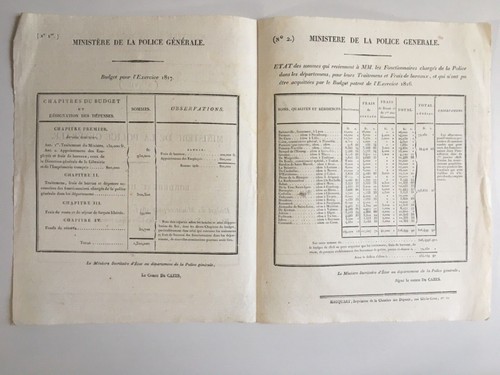 N°VII Ministère de la Police Générale Budget pour 1817 état des fonctionnaires - Picture 2 of 3