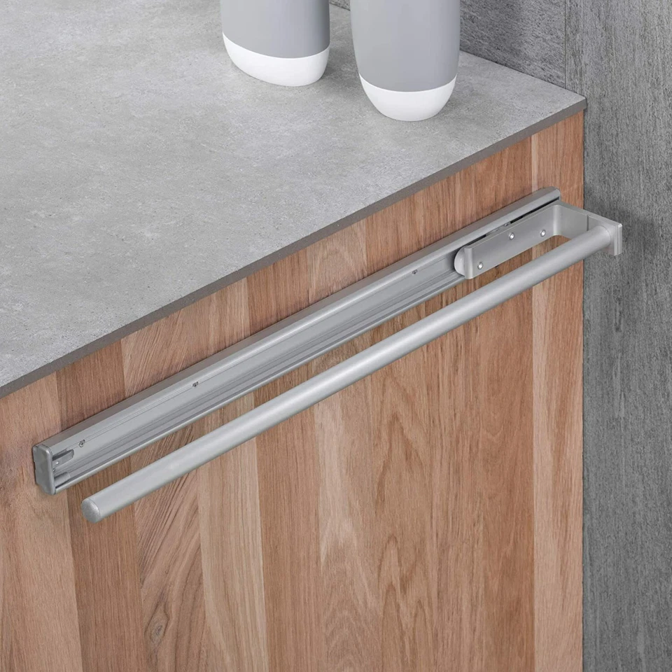 Porta asciugamani bagno Argento Barra Estraibile Orientabile Inserto - Immagine 2 di 4