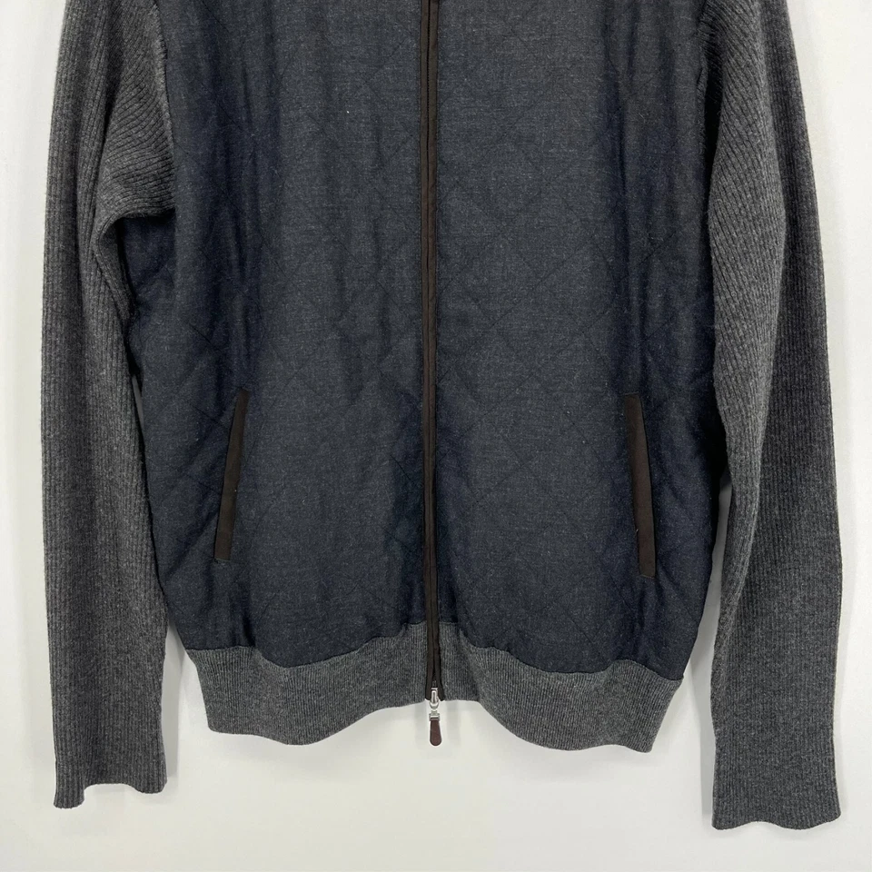 Peter Millar Jacket Men's L Gray Full Zip Quilted Wool Cotton Blend Golf - Image 3 of 4