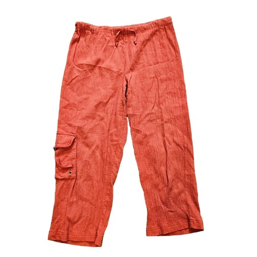 Chicos Pull On Gauze Pants Womens Size 0/Small Orange Cargo Cropped