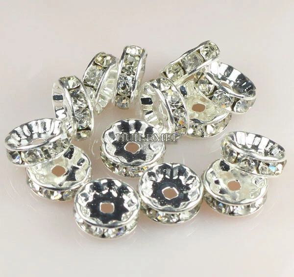 100pcs Silver Plated Czech Crystal Rhinestone Rondelle Spacer Beads 4 6 8 10mm - image 4 of 4