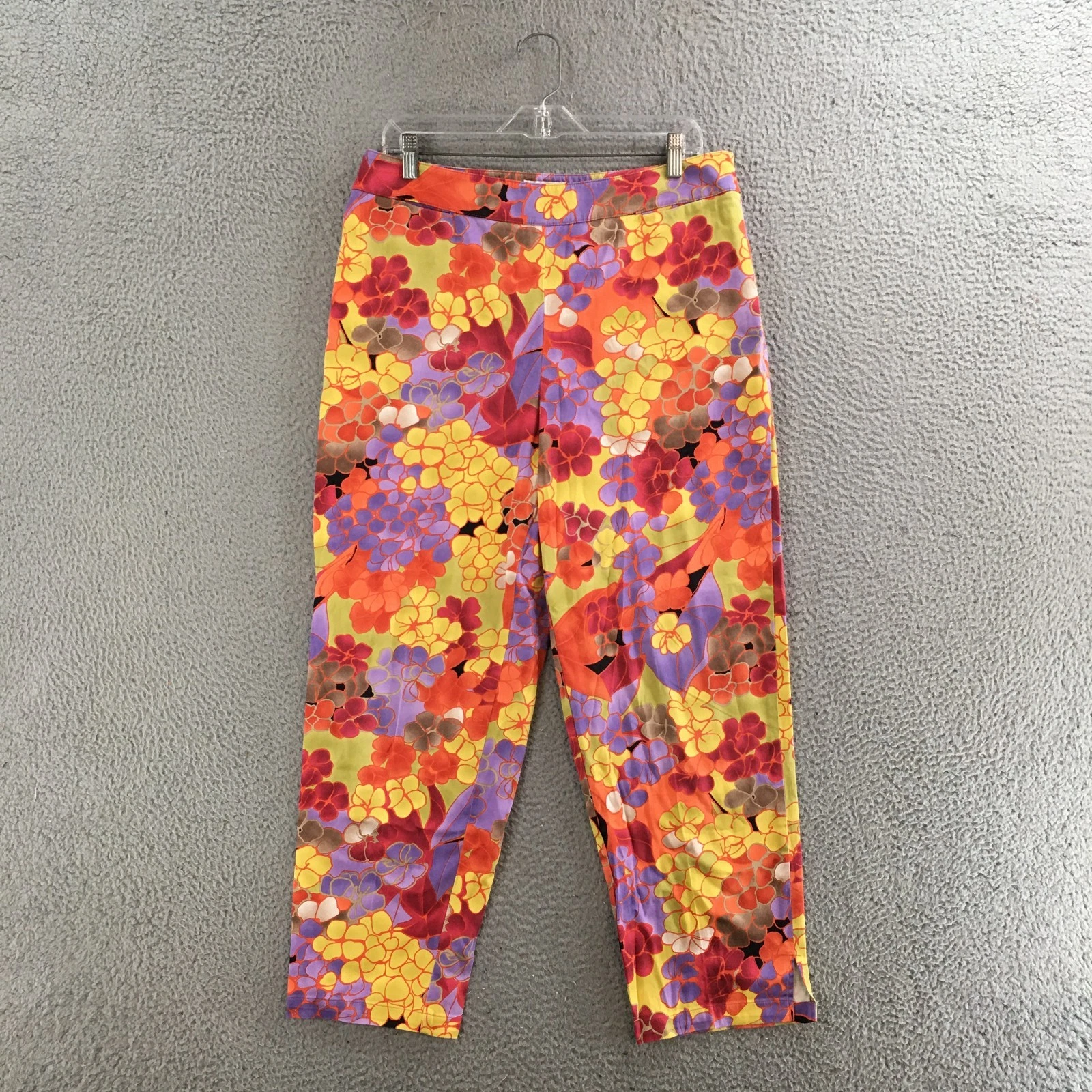Talbots Pants Womens 14 Capri Stretch Elastic Waist Floral Casual Multicolor