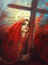 Mary Magdalene HOLDING THE CROSS VINTAGE poster print Home Decor