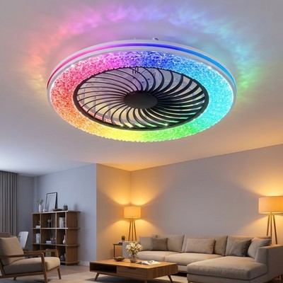 23'' Smart Ceiling Fan with RGB Light White Flush Mount Remote APP Control Kit