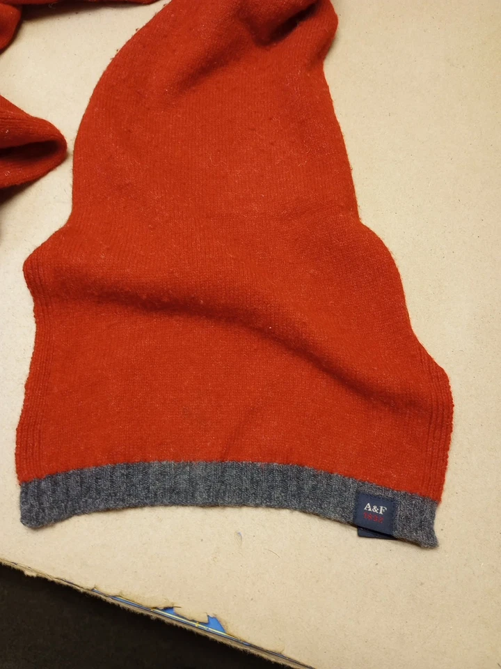 Abercrombie & Fitch винтажный шерсти 100% ягненка шерсти шарф твердый красный с серым узором - Изображение 4 из 4