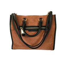 Aimee Kestenberg Stockbridge Brown Corduroy Leather Triple Entry Satchel Bag