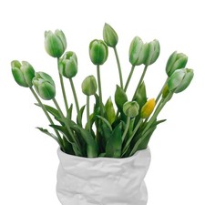 15 PCS Green Artificial Flowers Tulips Real Touch Latex Faux Bouquets Decor