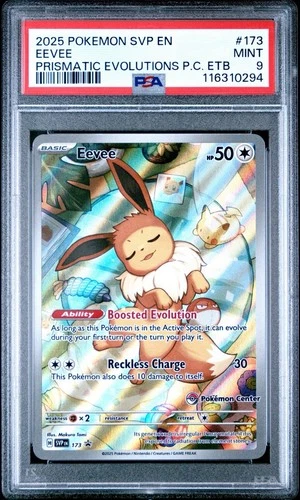 PSA 9 Eevee Prismatic Evolutions Pokemon Center Stamped ETB Promo #173