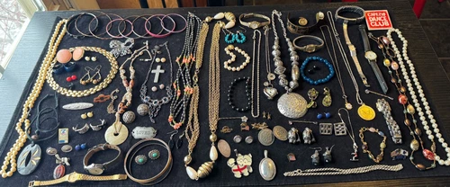 Vintage Lot of Costume Jewelry, Pins, Watches, Pendants, Necklaces etc