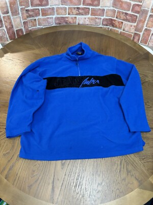 FUBU Jeans Collection Sweater Mens XXL Fleece Vintage 1/4 Zip Pullover Blue  VNT