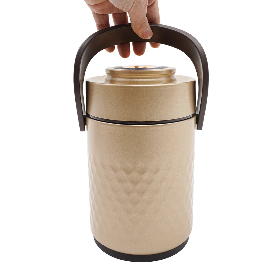 Fiambrera térmica dorada aislada termo alimentos apilable sellada de 3 niveles Foto 4 de 4