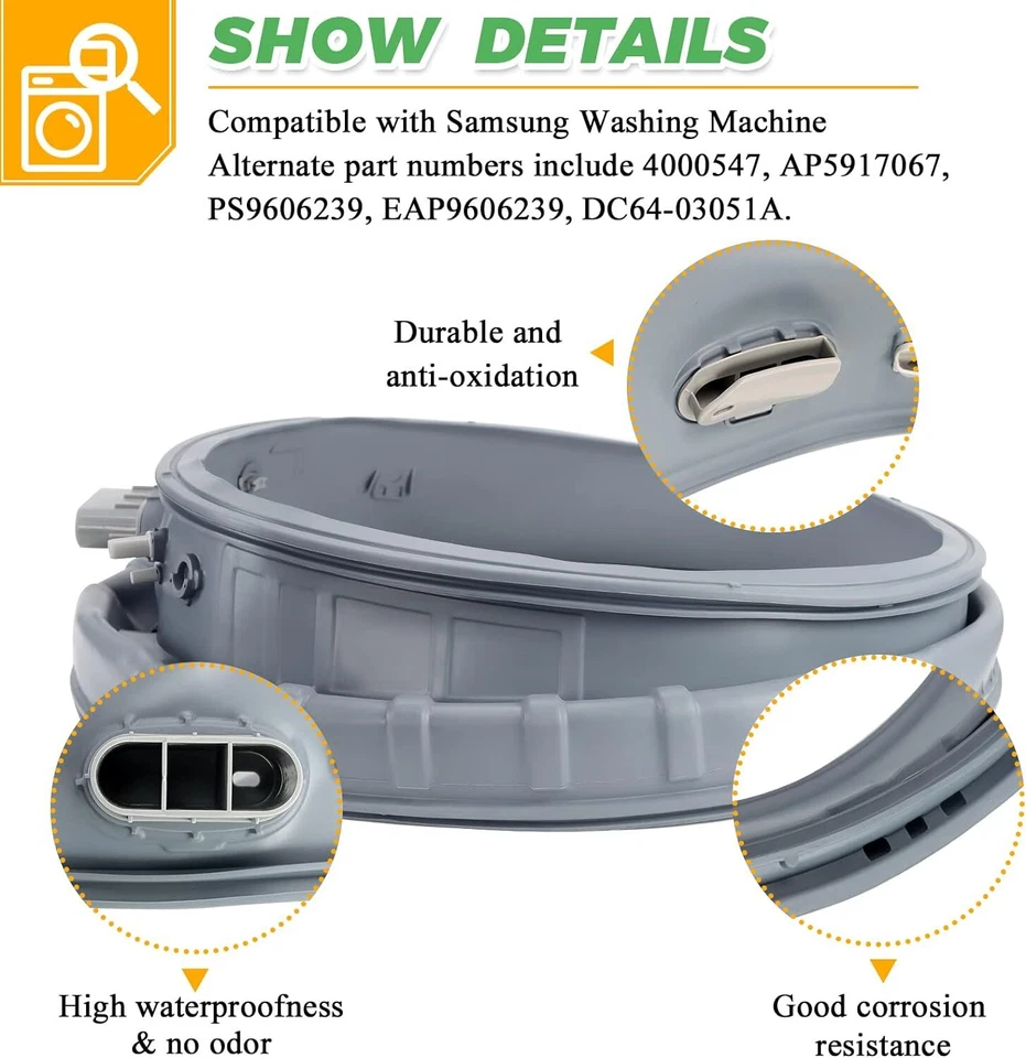 Front Load Door Boot Seal WF42H5000AW/A2 WF42H5200AW/A2 Samsung Washer Diaphragm - Image 2 of 4