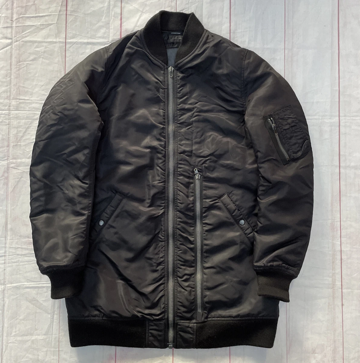 R13 Oversized Winter MA-1 Military Flight Bomber Jacket Black Nylon Mens Small
