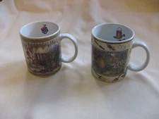 Lang & Wise 2 Mugs / Art by Sherri Baldwin "Herb Wagon" & "Bee Skep"  4" Tall