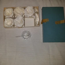 Boxed Set of 6 Crystal Salt Cellars Open Salts w Spoons 1-1/2" Japan vintage