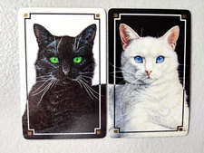 Green Eyed Black Cat Blue Eyed White Cat Nice Pair of Swap Playing Cards.