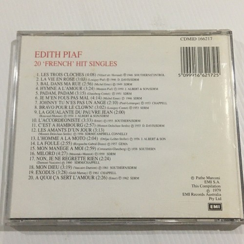 Edith Piaf - 20 French Hits Singles CD + Free Post - Picture 2 of 2